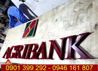 Gia công chữ inox sơn hấp nhiệt bảng hiệu ngân hàng Agribank
