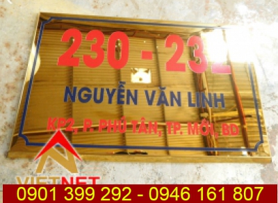 Bảng số nhà ăn mòn inox vàng gương đường Nguyễn Văn Linh tỉnh Bình Dương