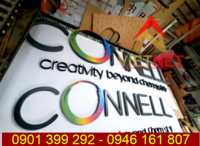 Bảng hiệu chữ nổi và logo inox sơn hấp nhiệt công ty Connell
