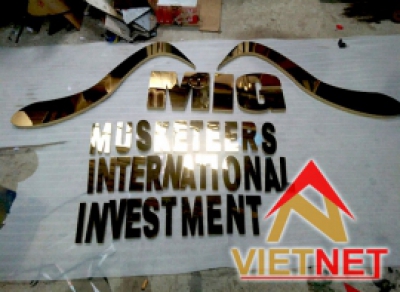 Bộ logo và chữ nổi inox vàng cho nhãn hàng MIG