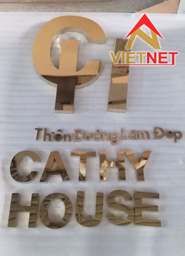 Bảng hiệu chữ inox vàng Cathy House