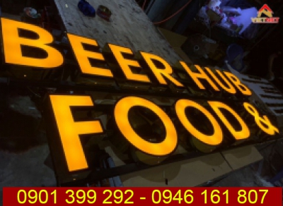 Chữ inox lồng mặt mica quán ăn Food & Beer Hub
