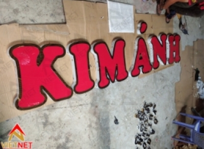 Gia công chữ inox lồng mặt mica bảng hiệu Kim Ánh