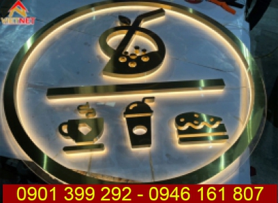 Làm logo inox tiệm trà Dila Tea House