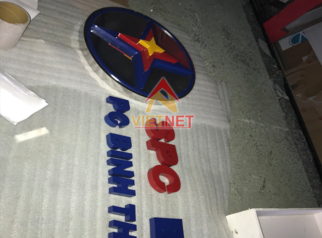 Gia công chữ inox và logo sơn hấp nhiệt cho chi nhánh điện lực EVN SPC Bình Thuận
